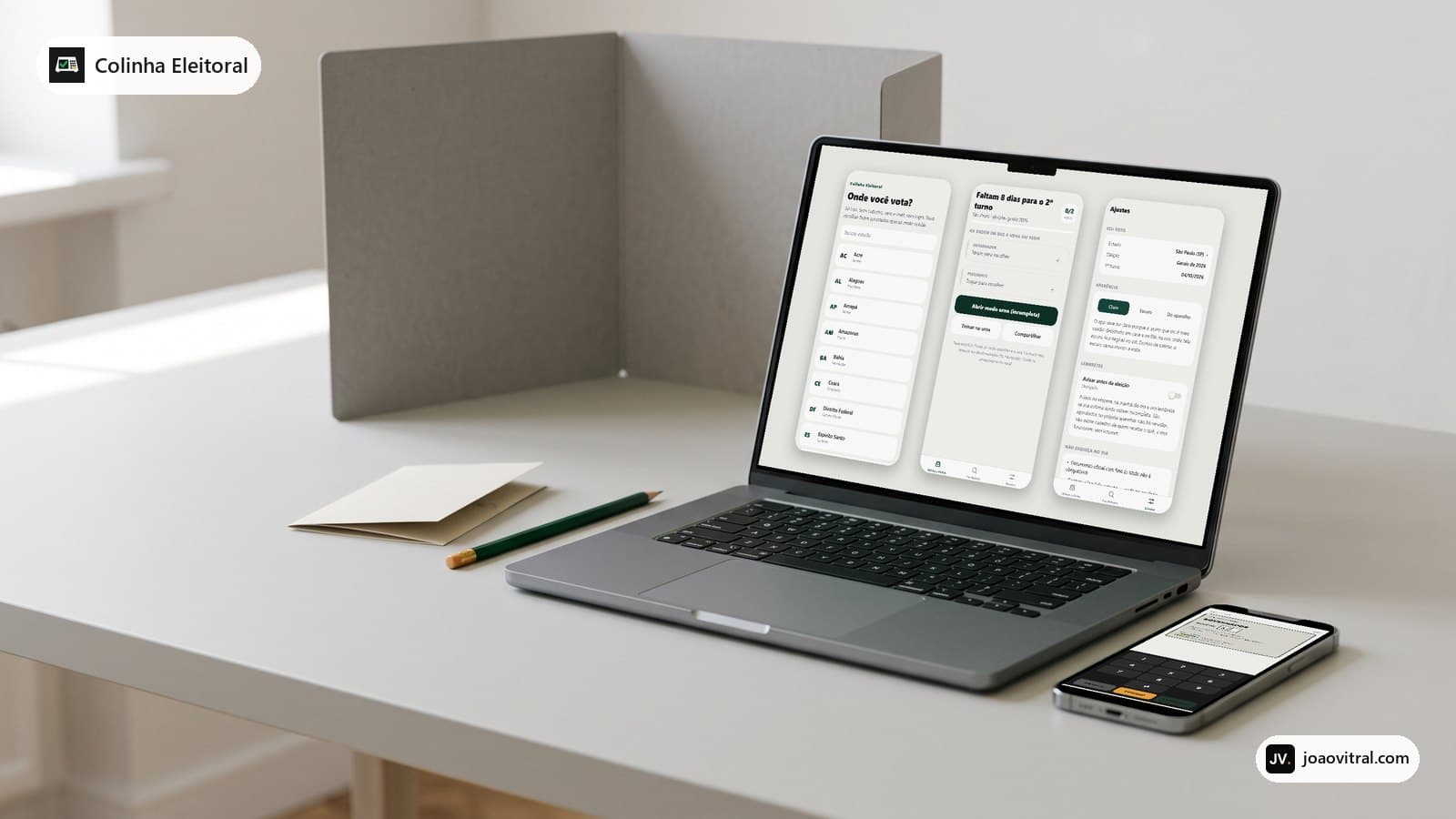 Colinha Eleitoral — app de voto: o site no computador e no celular