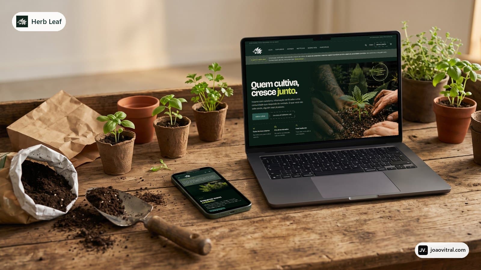 HERBLEAF: o site no computador e no celular