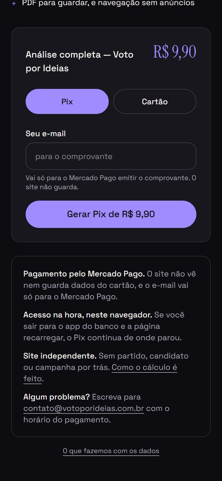Checkout com Pix e cartão e bloco de confiança